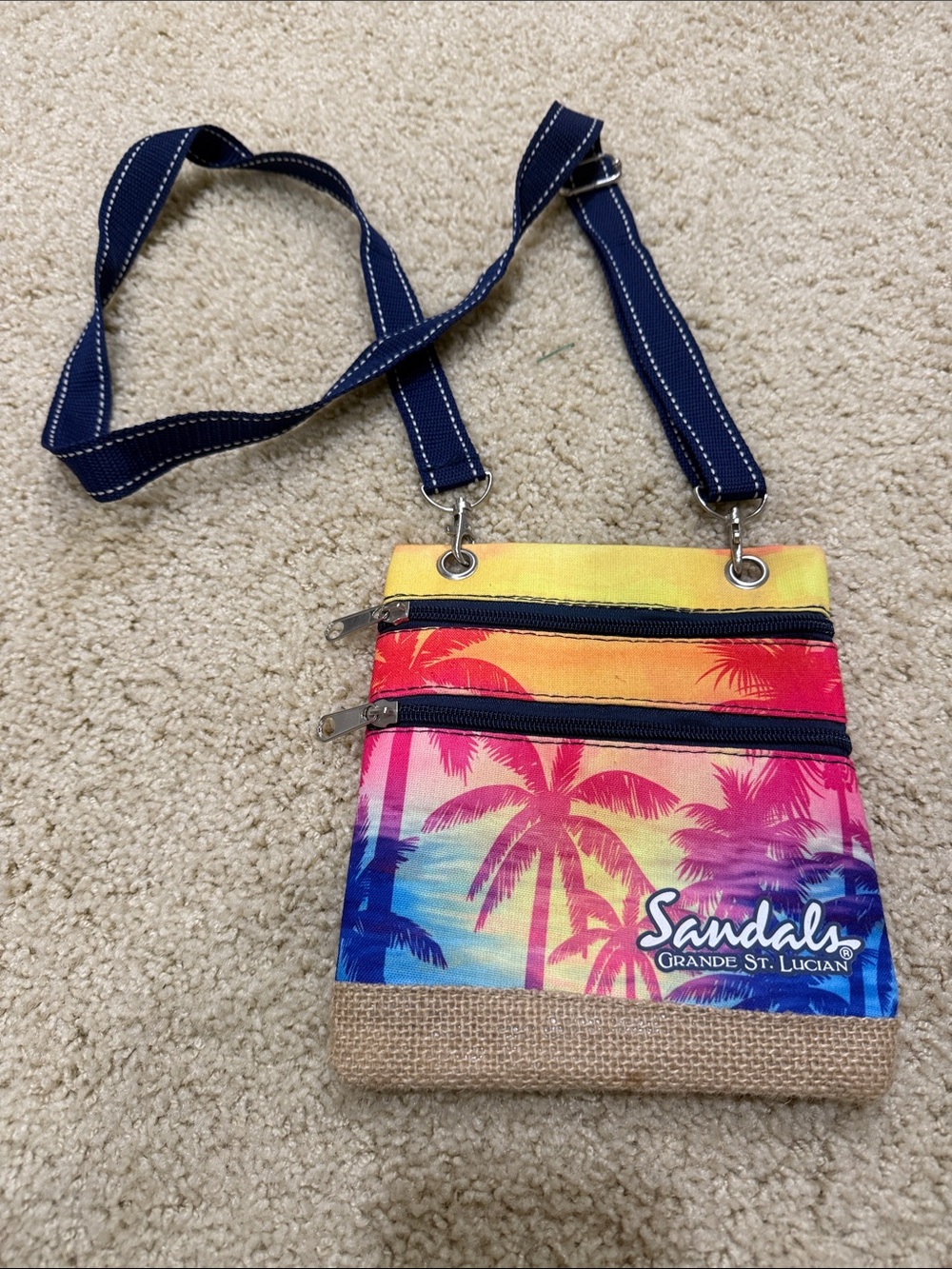 Sandals Grande St. Lucian Tropical Palm Crossbody Bag. Colorful